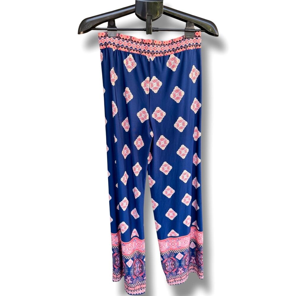 Beach Break Palazzo Pants Size S Navy Pink Coral Boho Wide Leg